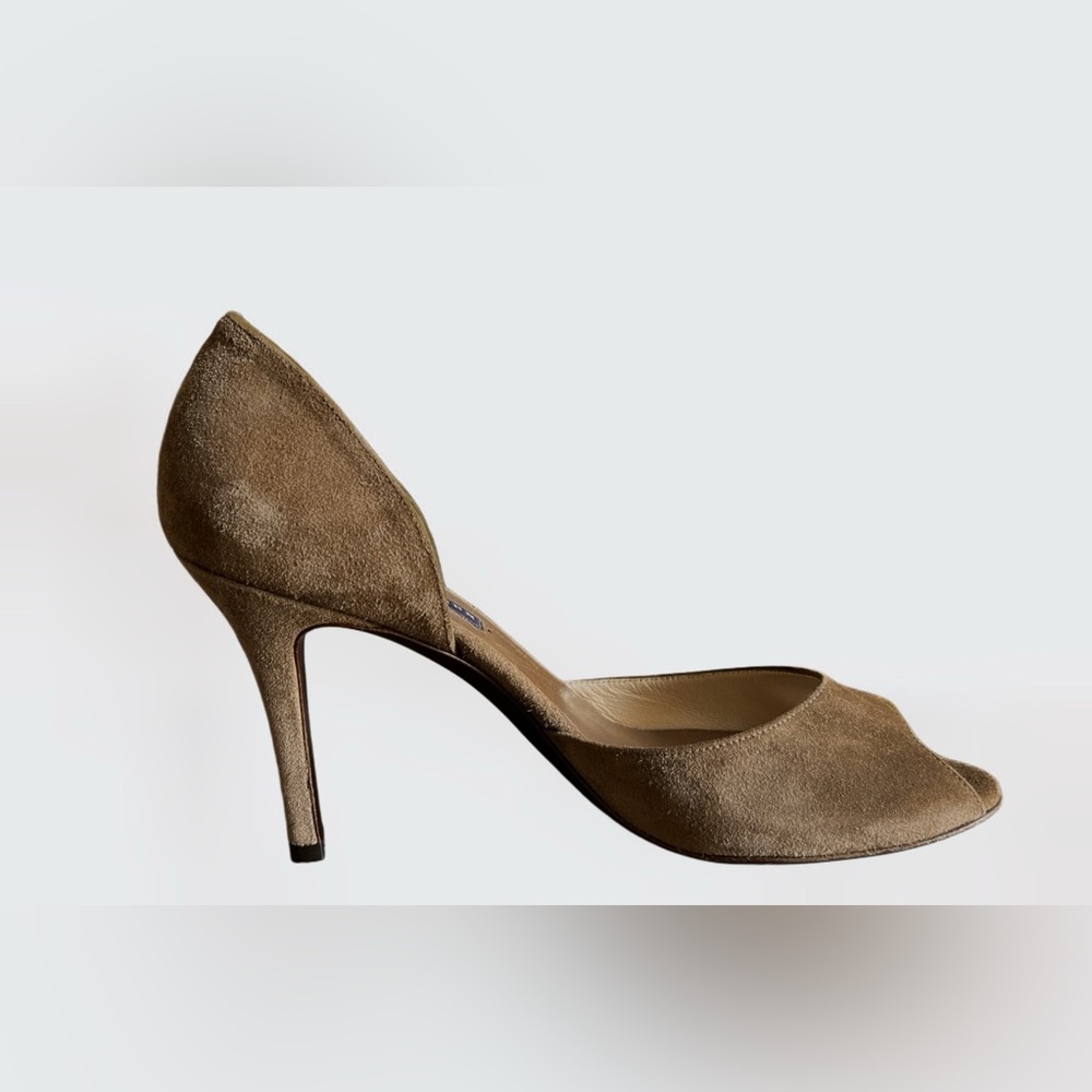 Ralph Lauren Purple Label Suede Brown Color Peep Toe Sexy Pumps Size 7 - Picture 5 of 17